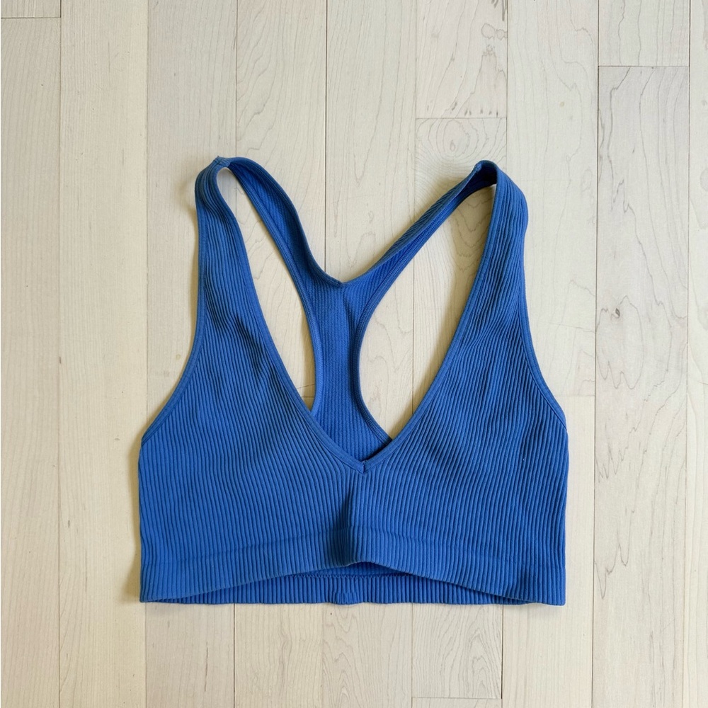 Blue Ribbed Women's Sports Bra